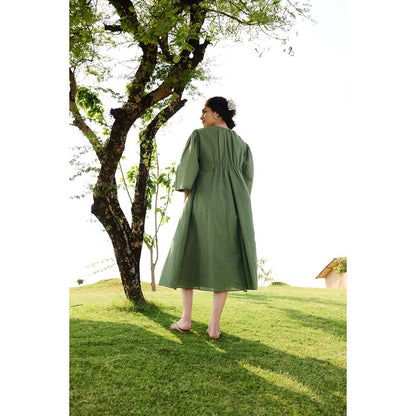 Raas Life Green Shringara Checks Print Dress
