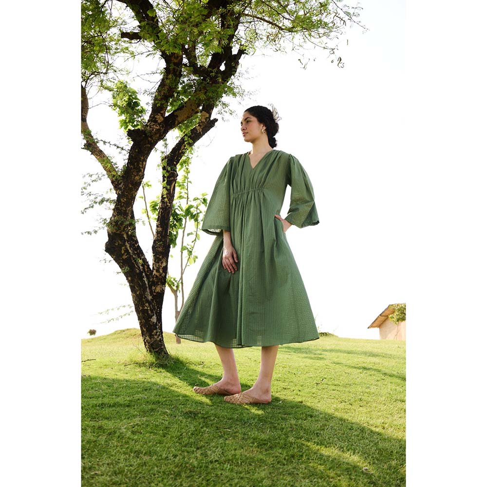 Raas Life Green Shringara Checks Print Dress
