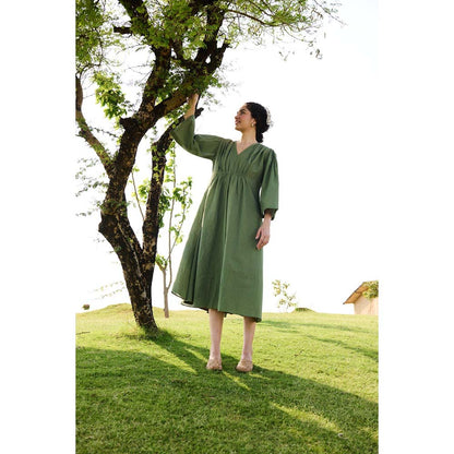 Raas Life Green Shringara Checks Print Dress