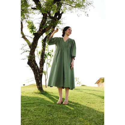 Raas Life Green Shringara Checks Print Dress