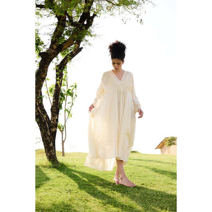 Raas Life Off White Shri Checks Print Dress
