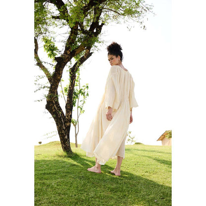 Raas Life Off White Shri Checks Print Dress