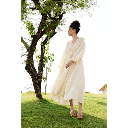 Raas Life Off White Shri Checks Print Dress