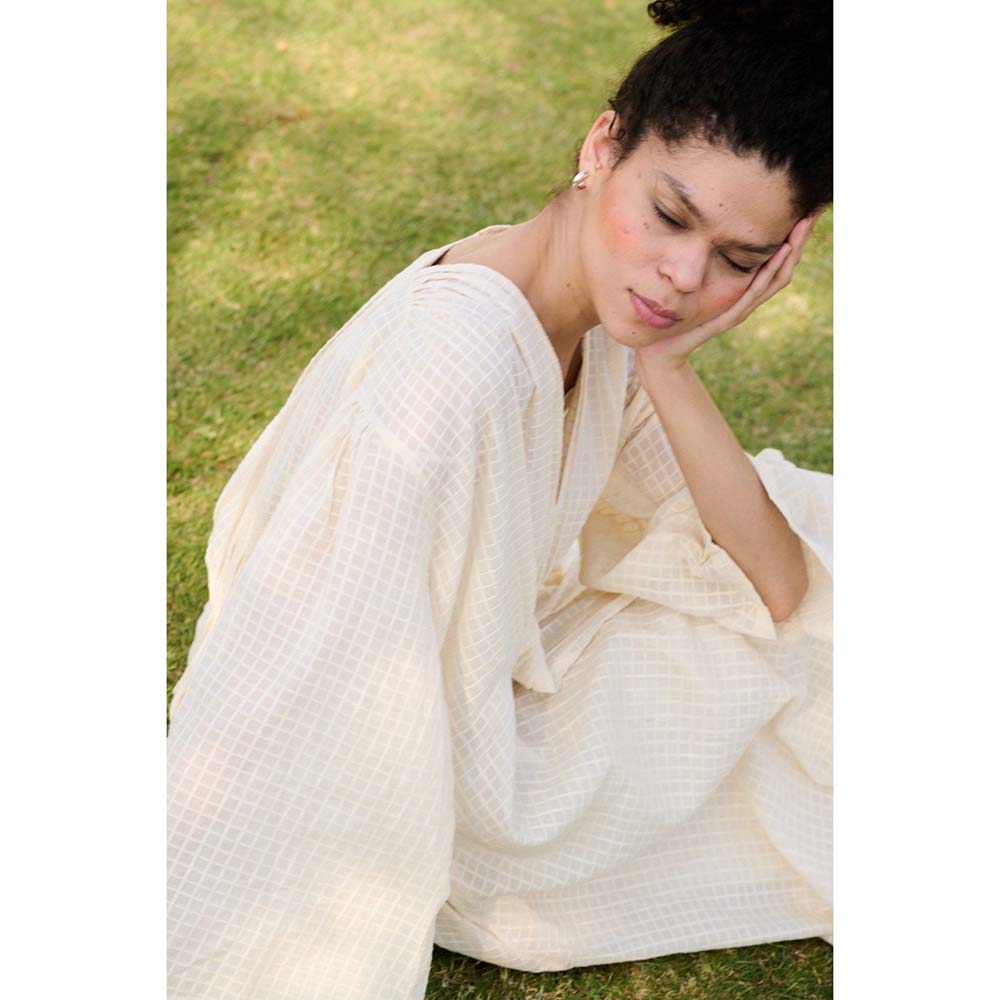 Raas Life Off White Shri Checks Print Dress