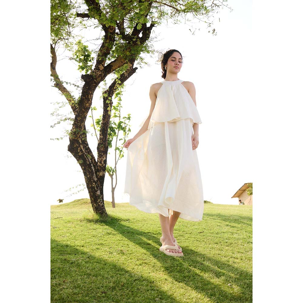 Raas Life Off White Camellia Stripes Dress