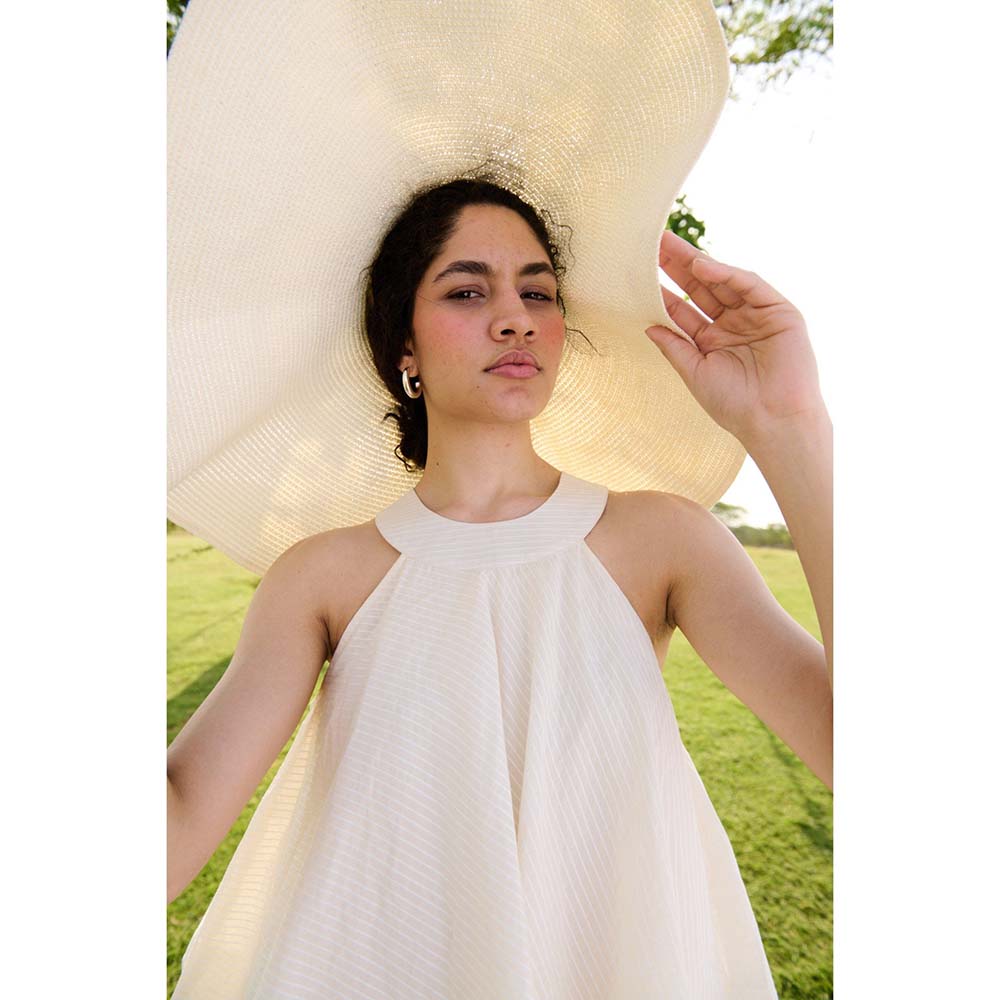 Raas Life Off White Camellia Stripes Dress
