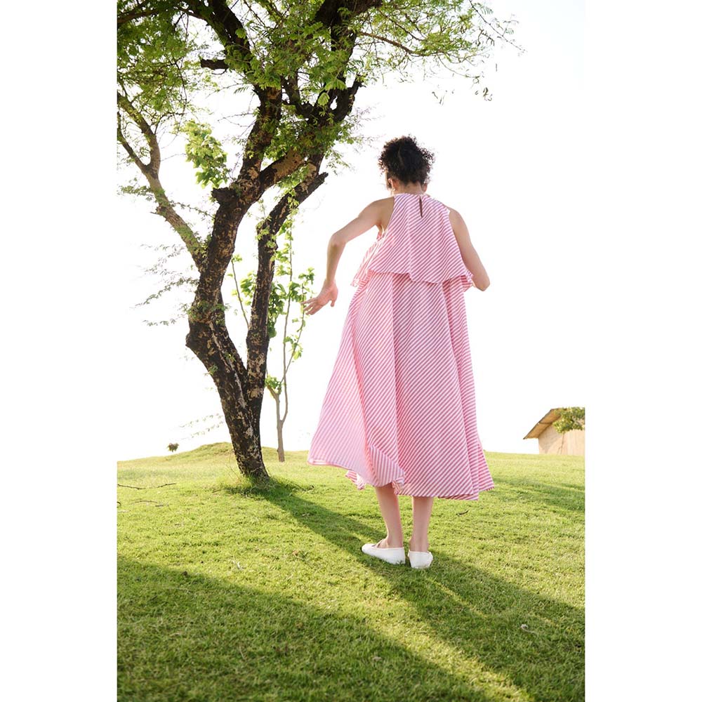 Raas Life Pink Camellia Stripes Dress