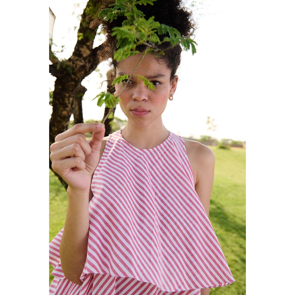 Raas Life Pink Camellia Stripes Dress