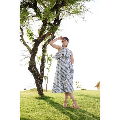 Raas Life Blue Camellia Checks Dress
