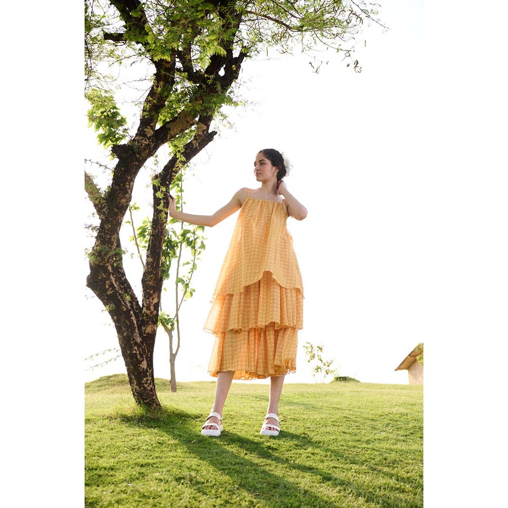 Raas Life Mustard Princess Dress Printed Dress