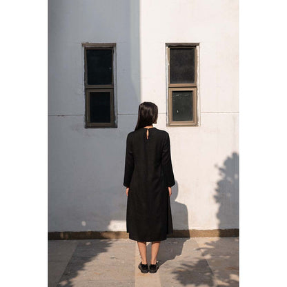 Raas Life Black Starflower Solid Dress