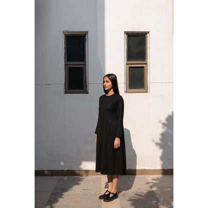 Raas Life Black Starflower Solid Dress
