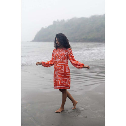 Raas Life Orange Zavi Printed Dress