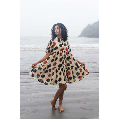 Raas Life Beige Layla Polka Dot Print Dress