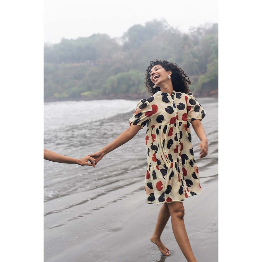 Raas Life Beige Layla Polka Dot Print Dress