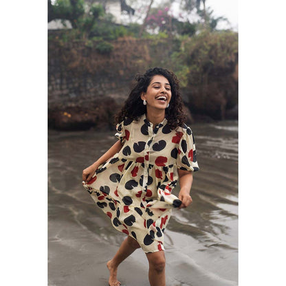 Raas Life Beige Layla Polka Dot Print Dress