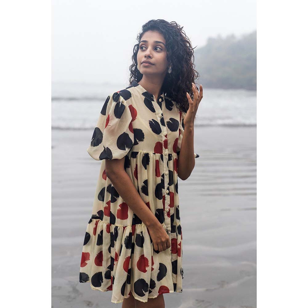Raas Life Beige Layla Polka Dot Print Dress