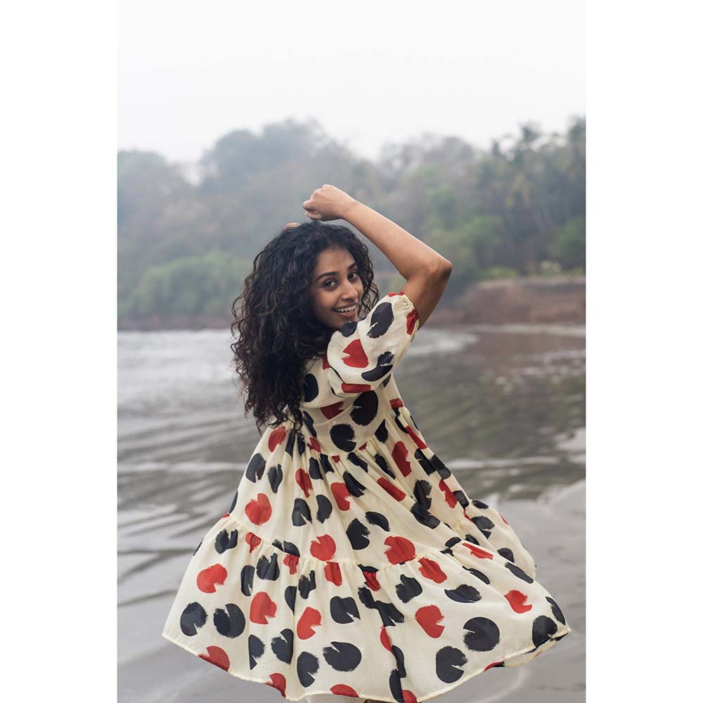Raas Life Beige Layla Polka Dot Print Dress