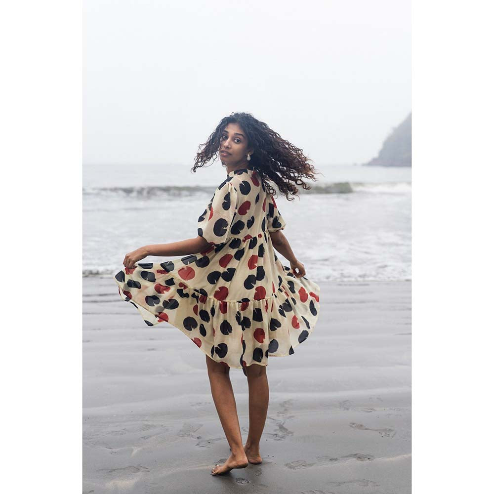 Raas Life Beige Layla Polka Dot Print Dress