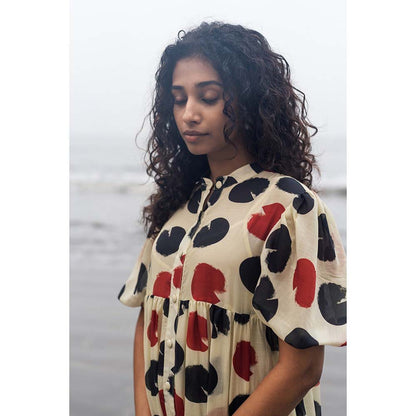 Raas Life Beige Layla Polka Dot Print Dress