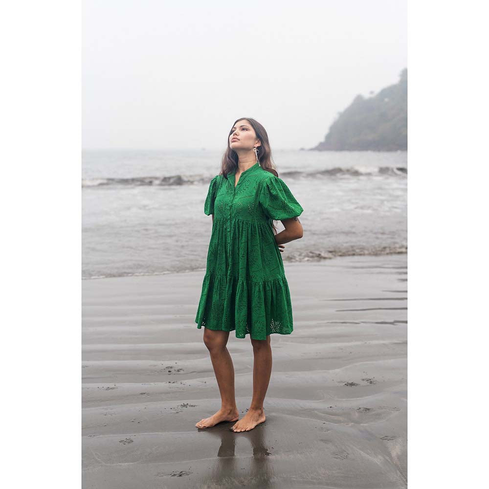 Raas Life Green Layla Chilli Self Design Dress