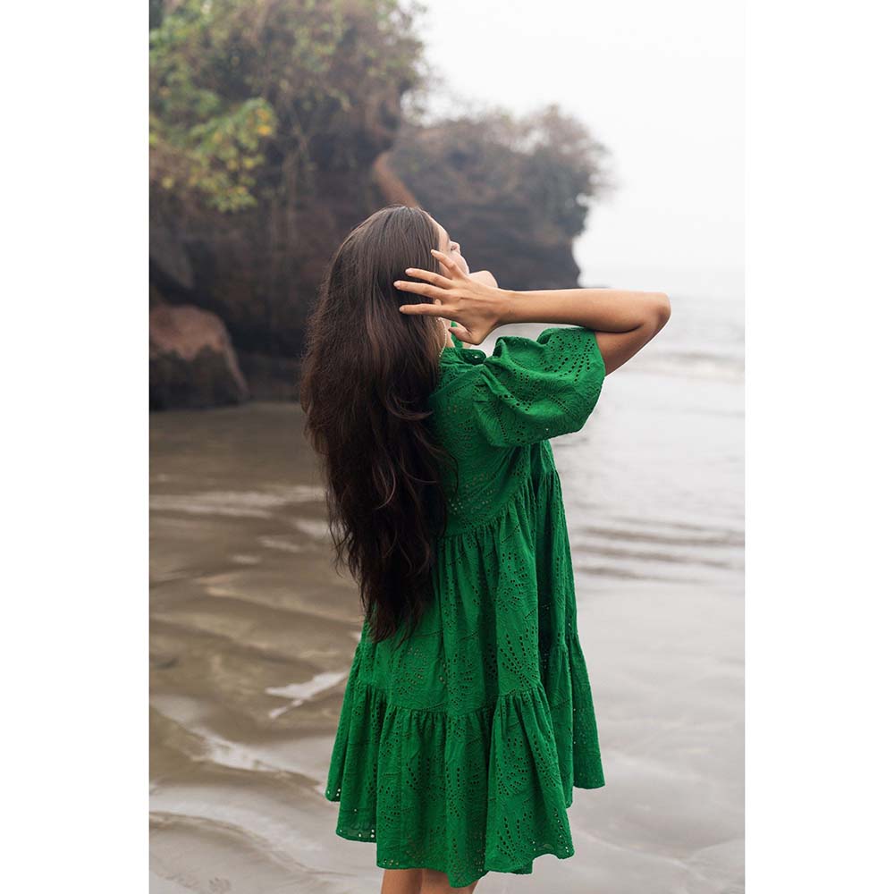 Raas Life Green Layla Chilli Self Design Dress