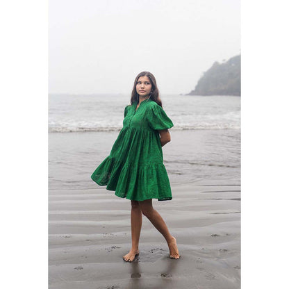 Raas Life Green Layla Chilli Self Design Dress