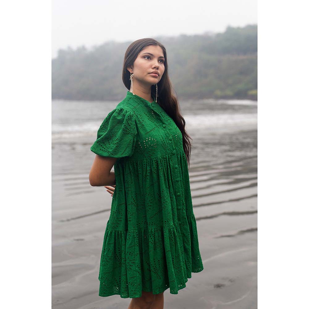 Raas Life Green Layla Chilli Self Design Dress