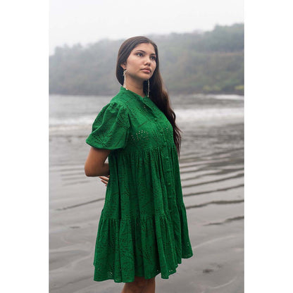 Raas Life Green Layla Chilli Self Design Dress