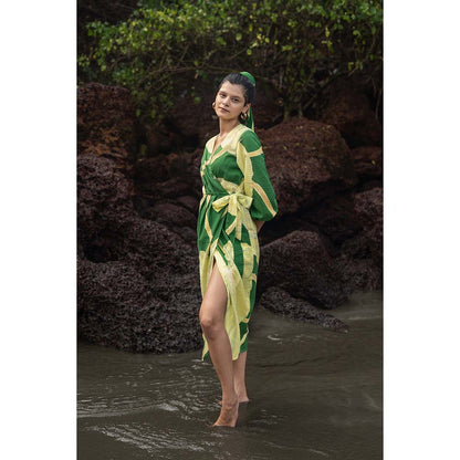 Raas Life Green Eka Printed Wrap Dress