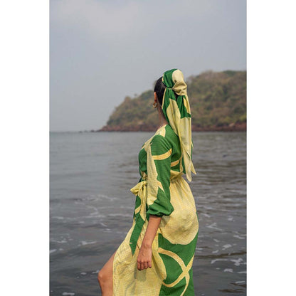 Raas Life Green Eka Printed Wrap Dress