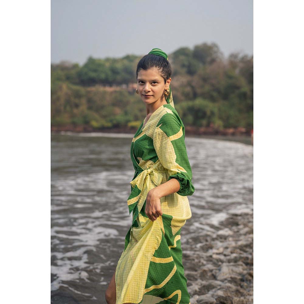 Raas Life Green Eka Printed Wrap Dress
