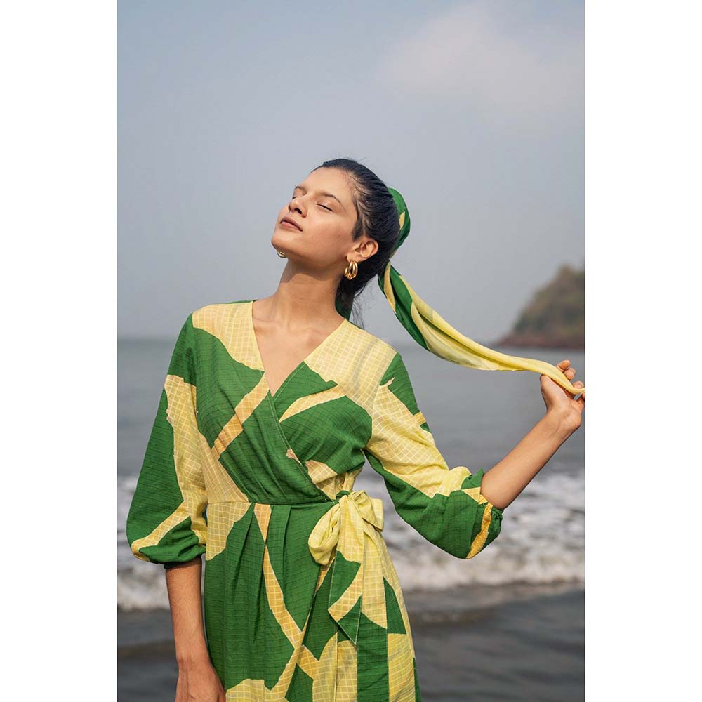 Raas Life Green Eka Printed Wrap Dress