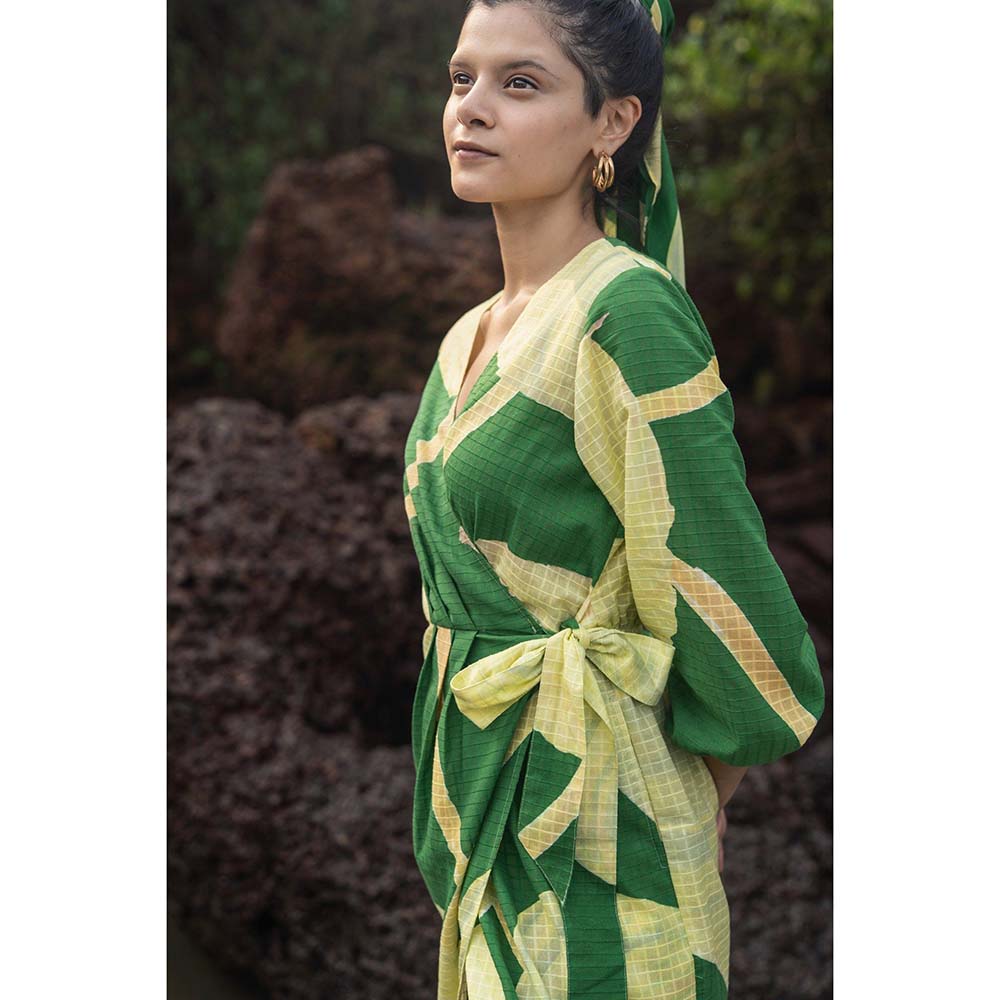 Raas Life Green Eka Printed Wrap Dress