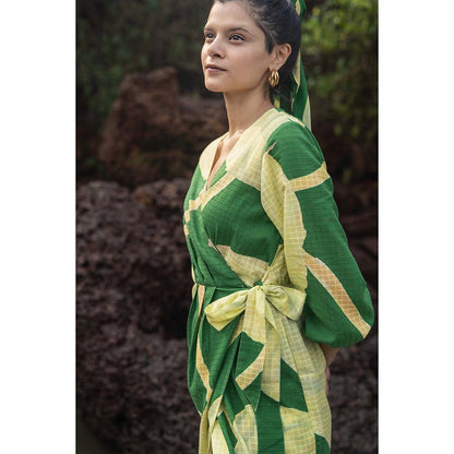 Raas Life Green Eka Printed Wrap Dress
