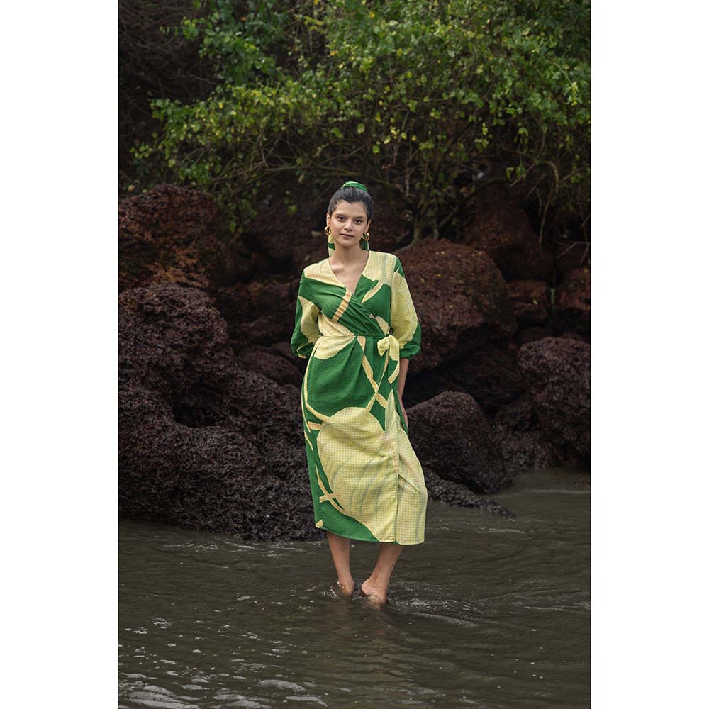 Raas Life Green Eka Printed Wrap Dress