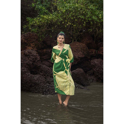 Raas Life Green Eka Printed Wrap Dress