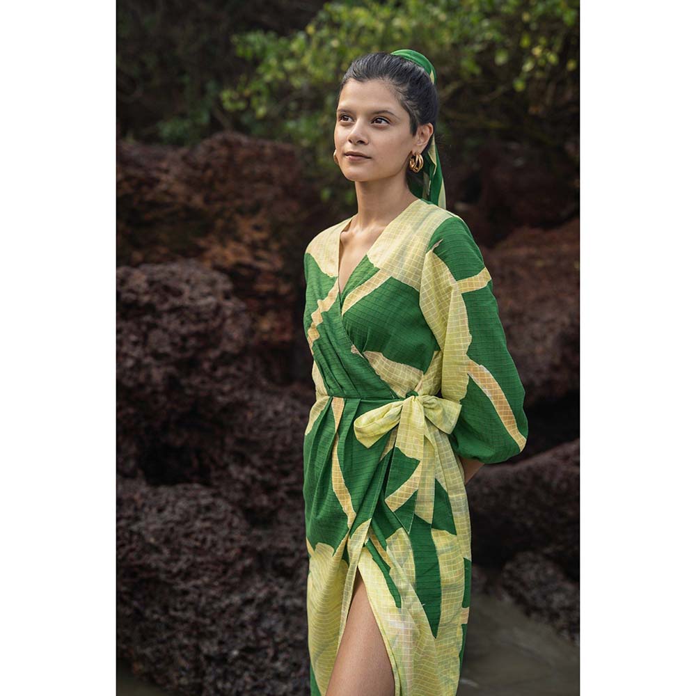 Raas Life Green Eka Printed Wrap Dress