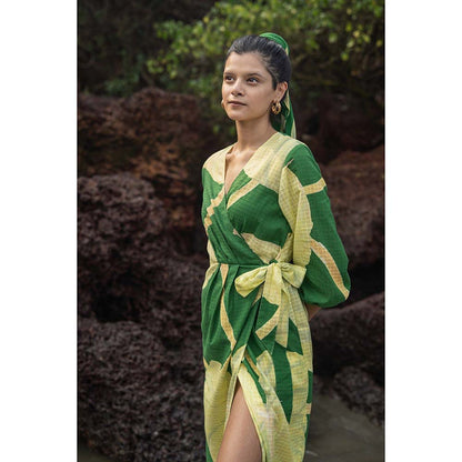 Raas Life Green Eka Printed Wrap Dress