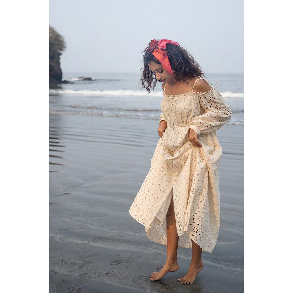 Raas Life Cream Zoe Self Design Dress