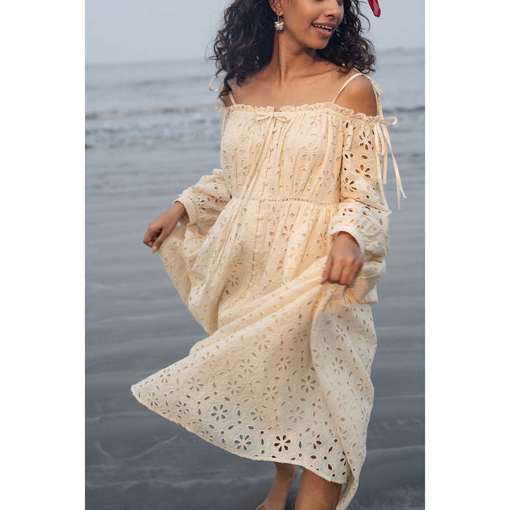 Raas Life Cream Zoe Self Design Dress