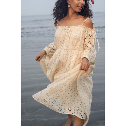 Raas Life Cream Zoe Self Design Dress
