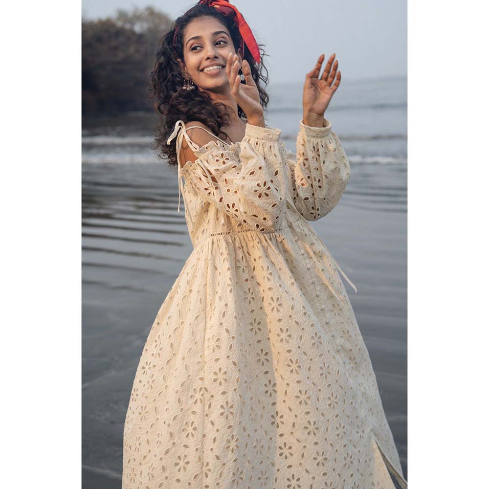 Raas Life Cream Zoe Self Design Dress