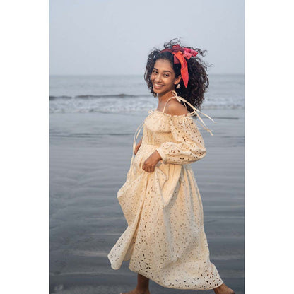 Raas Life Cream Zoe Self Design Dress