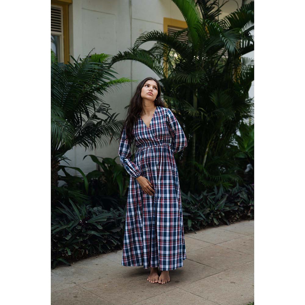 Raas Life Blue Roosh Checks Print Dress