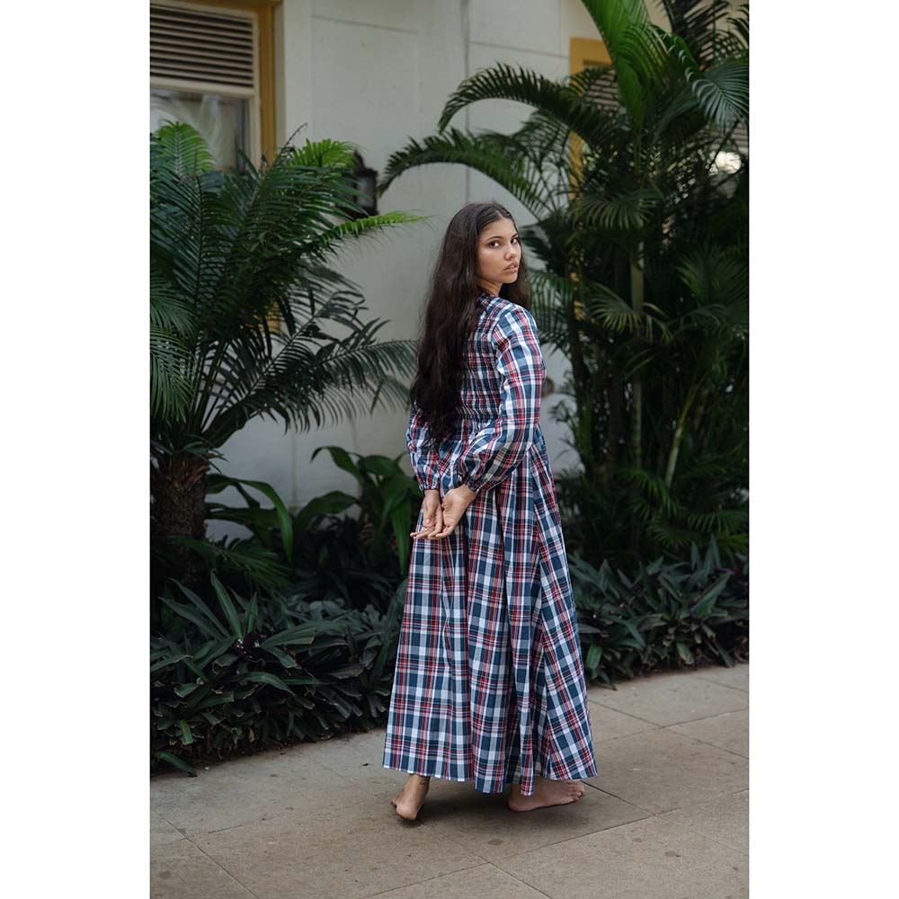 Raas Life Blue Roosh Checks Print Dress