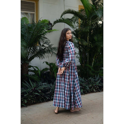 Raas Life Blue Roosh Checks Print Dress