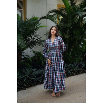 Raas Life Blue Roosh Checks Print Dress