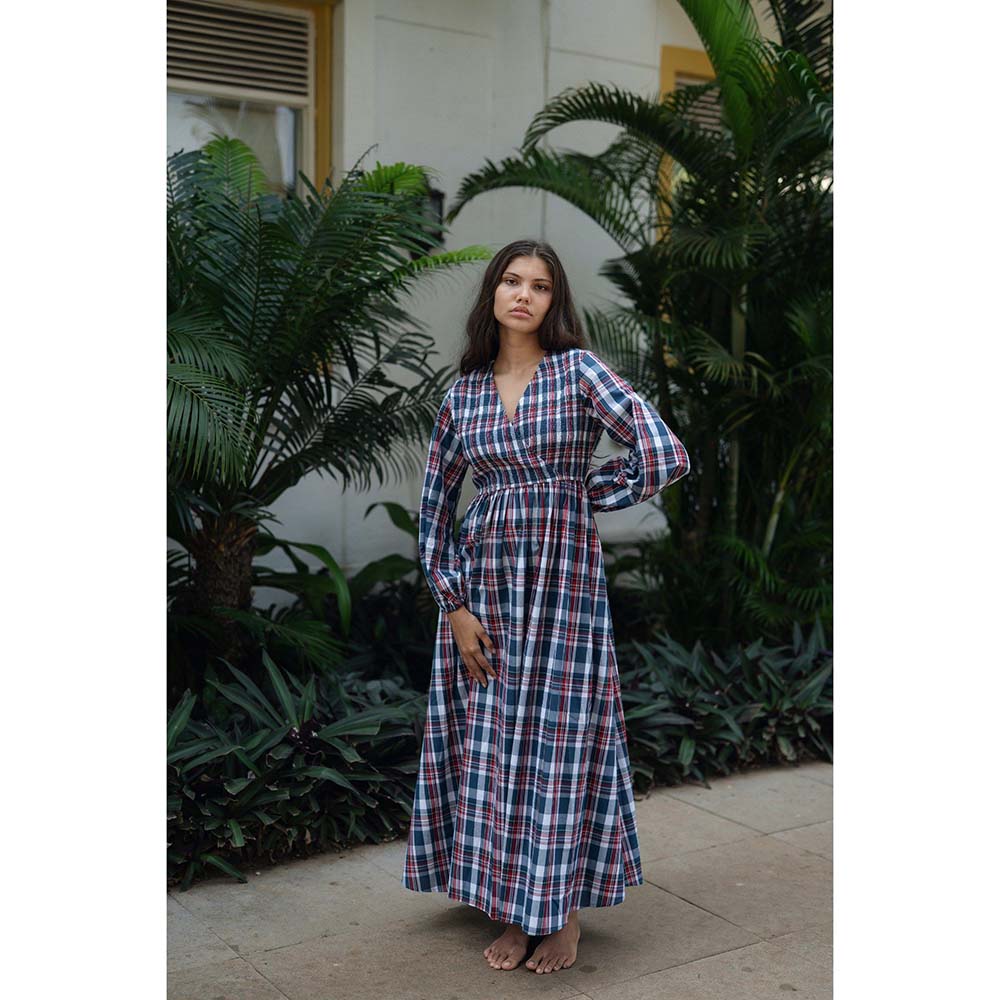 Raas Life Blue Roosh Checks Print Dress