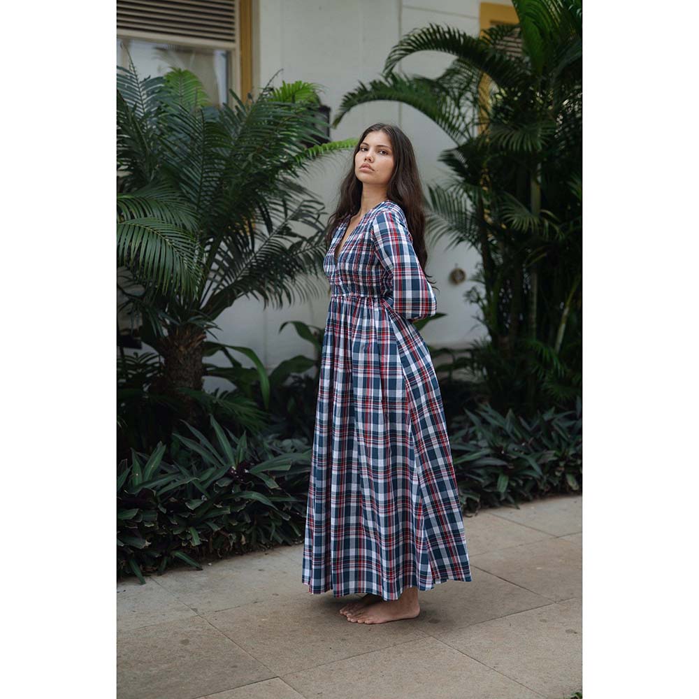 Raas Life Blue Roosh Checks Print Dress